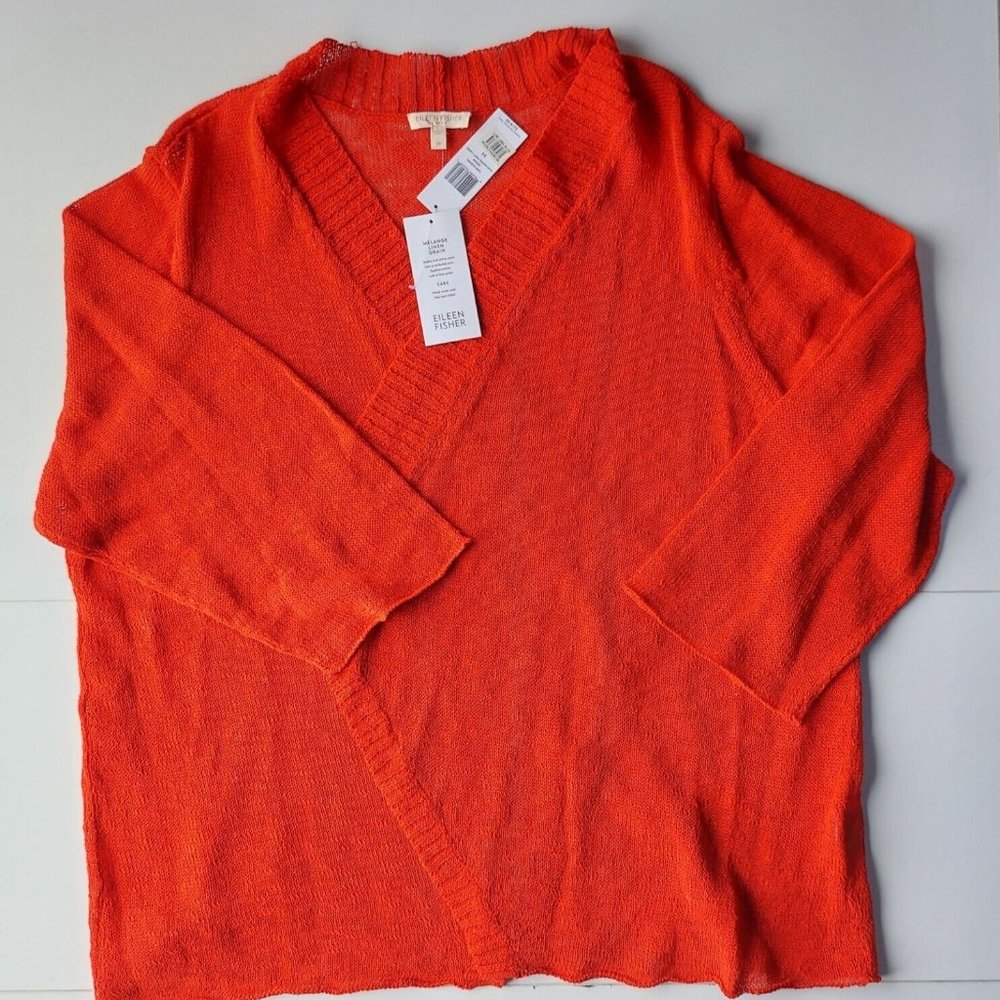 NWT EILEEN FISHER WOMAN 3X Melange Linen Grain Cascading Front Textured Cardigan - Picture 9 of 16